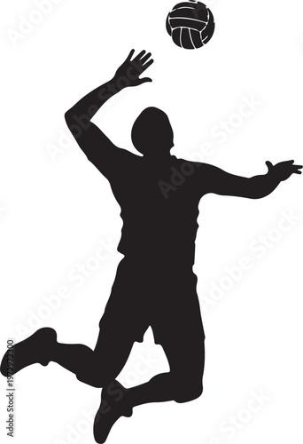 Black silhouette of man jumping to hit a ball person