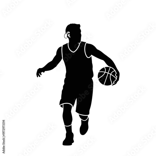 Basketball Player Using a Hearing Aid Deaf Athlete Sports Accessibility Icon Vector Silhouette