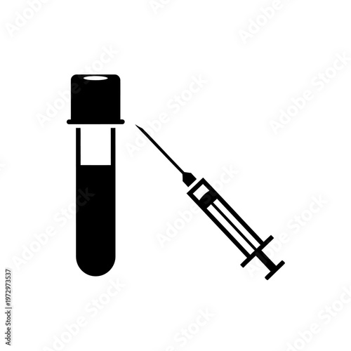 Blood Collection Tube and Needle for Clinical Lab Testing Diagnostic Health Vector Silhouette