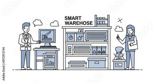 Smart Warehouse Operation with Staff and Automated Systems.