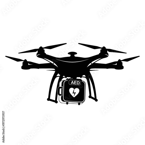 Defibrillator Delivery Drone Carrying AED to Remote Location Medical Rescue Vector