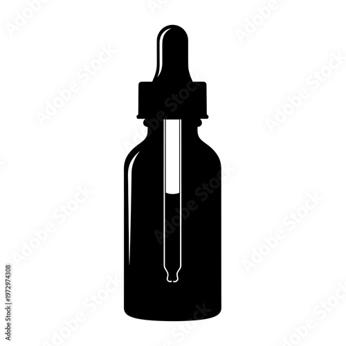 Dropper Bottle for Tinctures Herbal Biohacking and Holistic Wellness Vector Silhouette