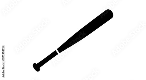 Detailed black silhouette of a single baseball bat positioned diagonally on a plain white background, featuring a handle grip and barrel design, ideal for sports icons and logos.