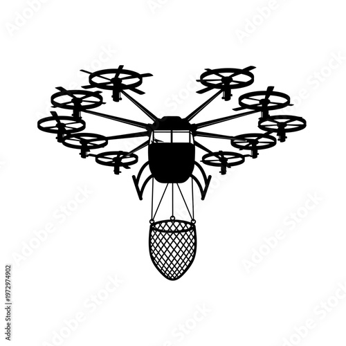 Heavy Lift Octocopter with Cargo Net Silhouette for Industrial Transport