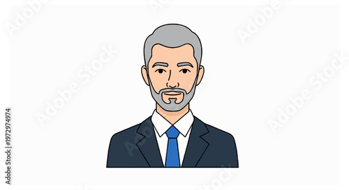 A professional headshot illustration of a mature man with silver hair and a beard dressed in formal business attire.