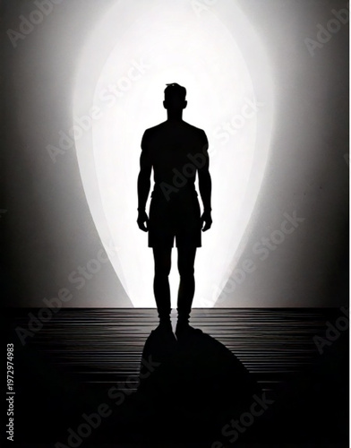 Silhouette of a man standing in a spotlight.