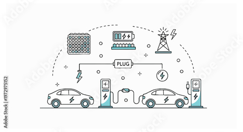 Electric vehicles charging at pedestals connected to a solar network.