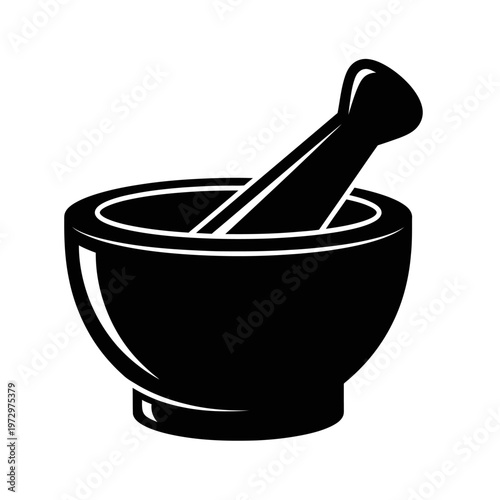 Mortar and Pestle Silhouette for Traditional Medicine and Pharmacy