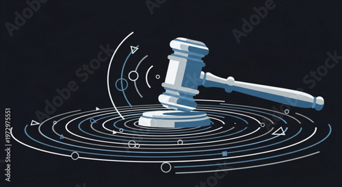 Judge gavel with sound waves on black background symbolizing law and order justice and verdict