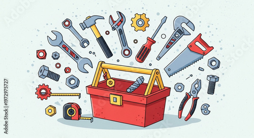 Toolbox and Assorted Tools Illustration for DIY and Home Improvement Projects.