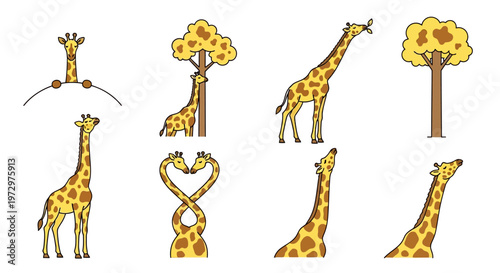Giraffe Cartoon Animals Wildlife Illustration.