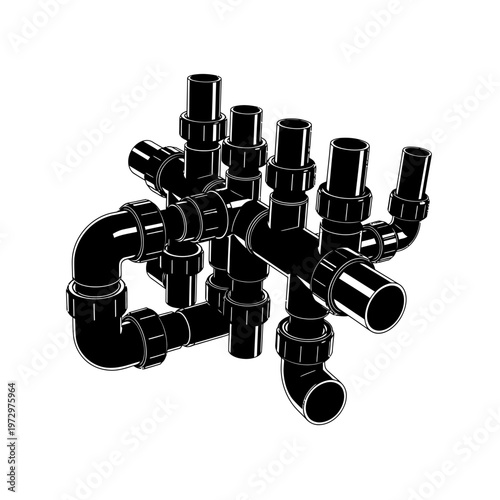 Pipe Manifold Vector Silhouette for Industrial Plumbing and Hydrology