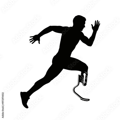 Sprinting Runner Silhouette with Carbon Fiber Blade Prosthetic Gear