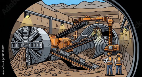 Tunnel Boring Machine at Work Constructing a New Tunnel.