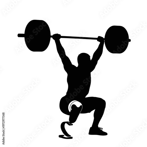 Silhouette of an Adaptive Weightlifter with Prosthetic Leg Snatching, Strength Concept