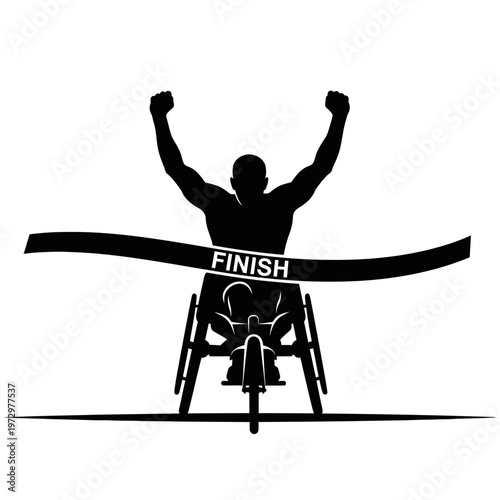 Silhouette of a Wheelchair Marathon Athlete at Finish Line, Ultimate Endurance Concept