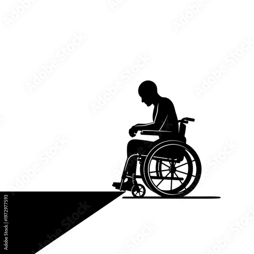 Silhouette of a Wheelchair Swimmer at Pool Edge, Aquatic Sports and Water Fitness