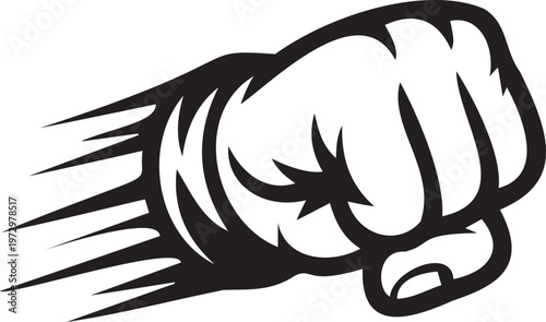 Punching Fist Speed Icon, Power, Motion, Strength Action Illustration