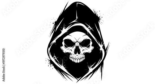 Grim Reaper Skull Hoodie Icon, Dark Symbol, Death Emblem