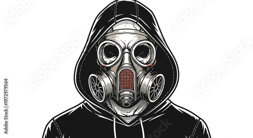 Man in Gas Mask and Hoodie