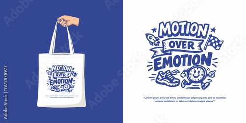 Motion Over Emotion Motivational Tote Bag and Graphic Design