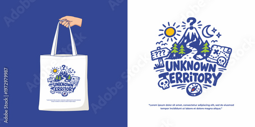 Adventure Exploration Unknown Territory Doodle Illustration for Tote Bag