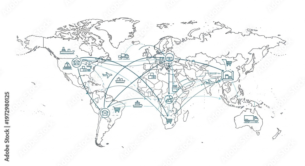 Obraz premium World Map with Global Connections and Transportation Routes.
