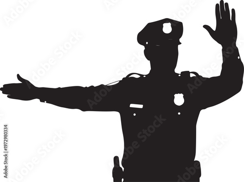 Black silhouette police officer directing traffic