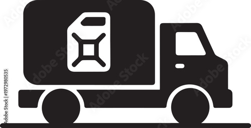 Fuel Delivery Truck Icon, Gas Can Transport Vehicle Silhouette Illustration