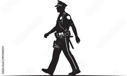 Black silhouette police officer walking