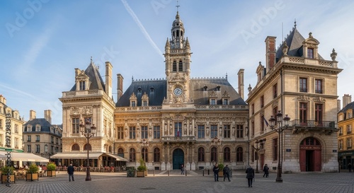 Historic Town Hall and Square in Troyes, France.