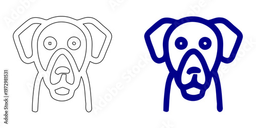 Minimalist Navy Blue Boxer or Great Dane Dog Head Vector Icon with Calm Face Expression and Outline Style for Pet Care and Veterinary Designs