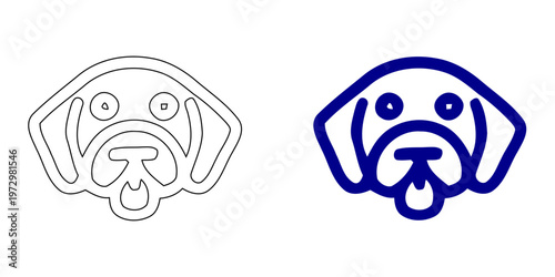 Minimalist Navy Blue Labrador or Golden Retriever Dog Head Vector Icon with Happy Smiling Face and Outline Style for Pet Care and Veterinary Designs