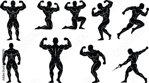 Muscular Bodybuilder Silhouettes Set in Various Athletic Poses