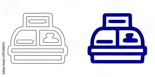 Minimalist Navy Blue Cash Register Vector Icon with Digital Display and Outline Style for Retail Shopping and Business Commerce Concepts