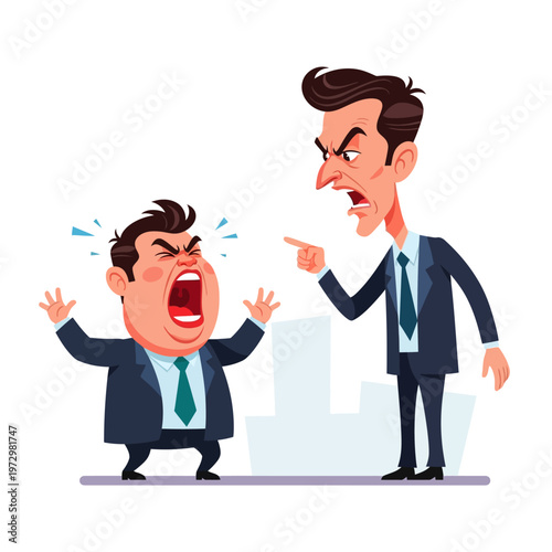 Angry Boss Yelling at Frustrated Employee, Conflict at Work, Stressful Workplace