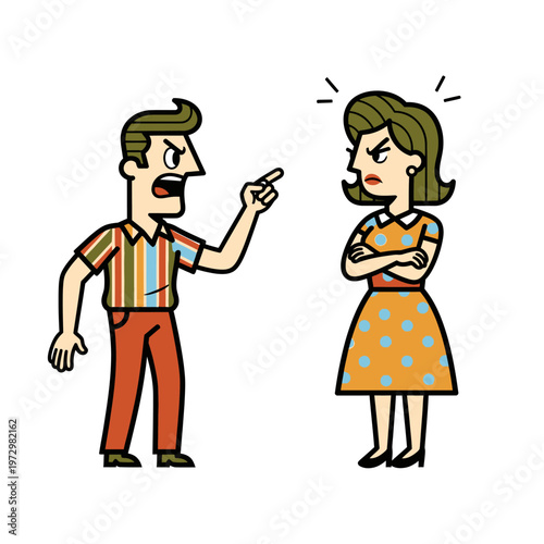 Angry Couple Arguing, Man Scolding Woman with Crossed Arms