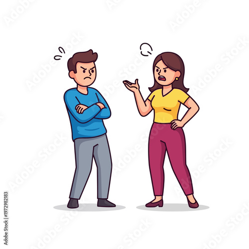 Angry Couple Arguing, Relationship Conflict, Disagreement, Frustration, Cartoon Style
