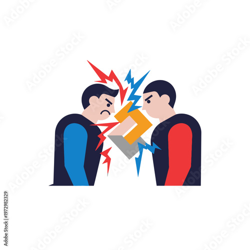 Two men arguing, conflict, disagreement, tension, rivalry, abstract clash, communication breakdown
