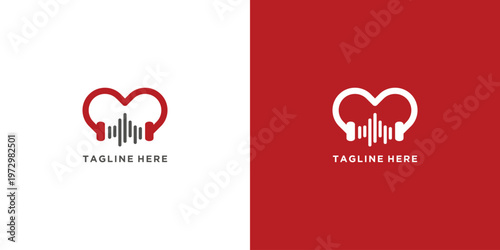 Creative heartshaped logo with audio wave and text for music lovers.