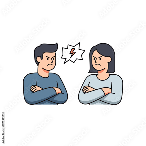 Angry couple arguing, conflict, disagreement, relationship problems, illustration