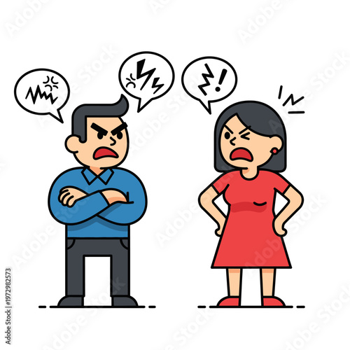 Angry Couple Arguing, Relationship Conflict, Cartoon Characters