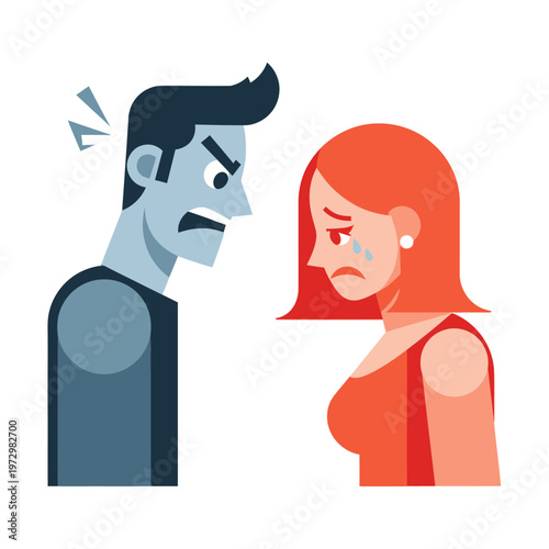 Angry Man Yelling at Crying Woman, Relationship Conflict, Domestic Dispute Illustration