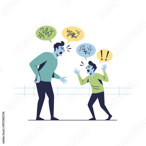 Angry Father Yelling at Son, Family Conflict Illustration