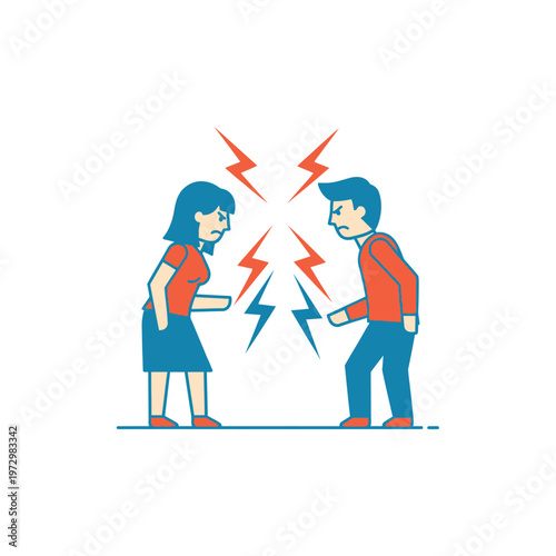 Couple arguing, conflict, disagreement, relationship problems, anger, stress, communication breakdown, vector illustration