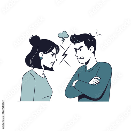 Couple arguing, conflict, disagreement, relationship problems, vector illustration