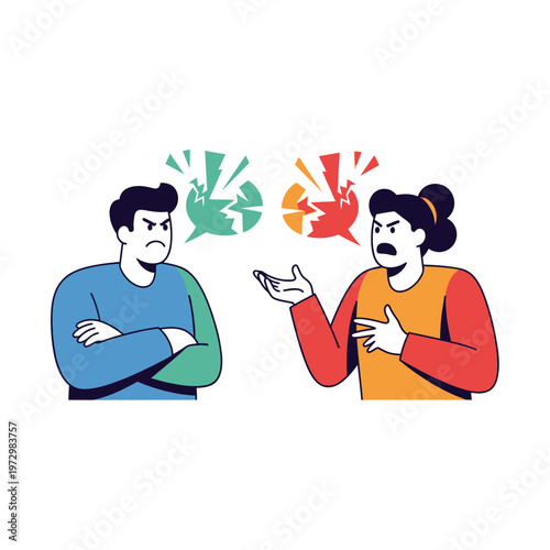 Couple arguing, conflict, disagreement, communication breakdown, relationship problems, vector illustration