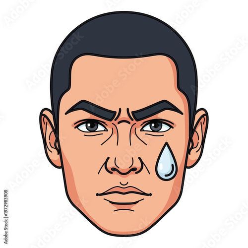 Frustrated Man With Sweat Drop On Face, Intense Expression, Cartoon Style