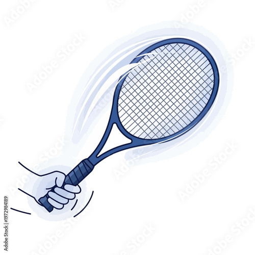 Hand Holding Tennis Racquet in Motion with Blue Swirls