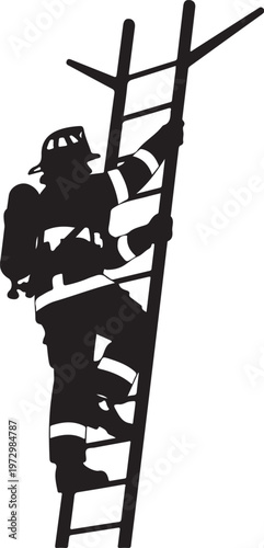 Firefighter climbing ladder in full gear silhouette